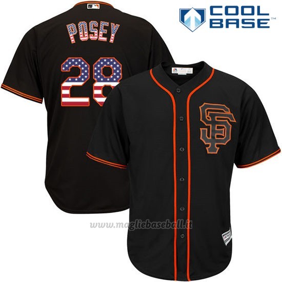 Maglia Baseball Uomo San Francisco Giants Buster Posey Nero Estrellas y Rayas Cool Base